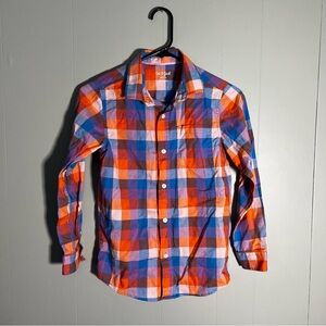 Cat & Jack Boys Orange Blue Plaid Long Sleeve Button Down Shirt Size M 8/10